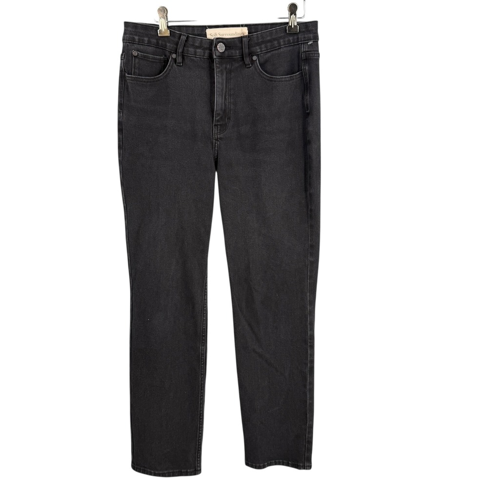 Soft Surroundings Black Denim Jeans Size 10 Zip Fly Stretch‎ Straight Leg